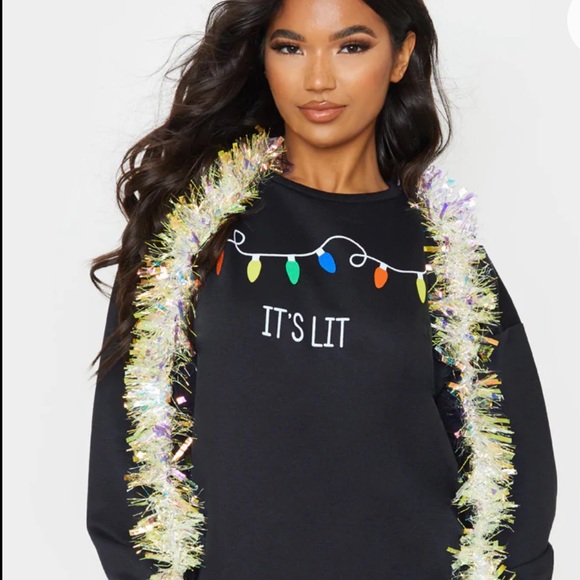 !Sold!❌PLT “It's Lit” Oversized Christmas Sweatshirt Dress - Picture 3 of 5